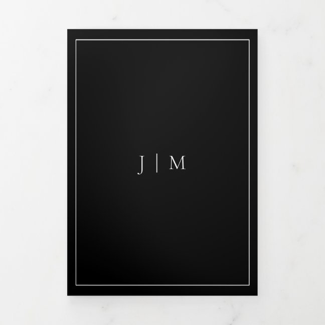 Formal Black Simple Frame Modern Wedding Tri-Fold Card