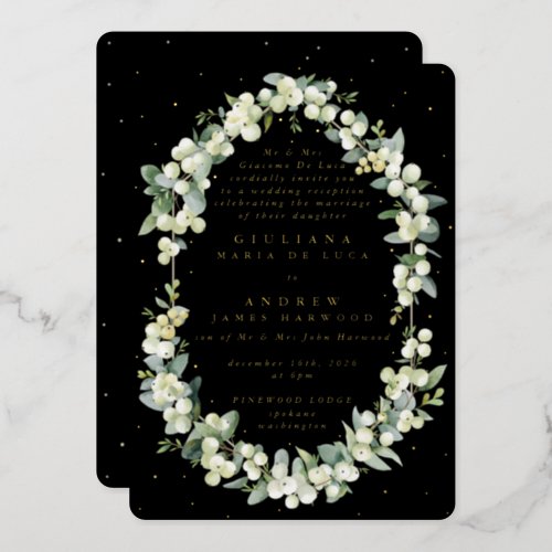 Formal Black SnowberryEucalyptus Reception Only Foil Invitation