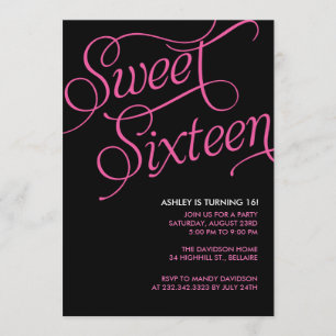 Formal Black Sweet 16 Invitations