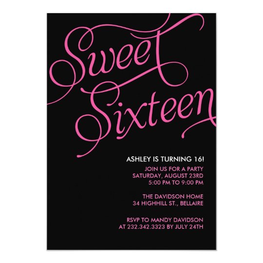 Formal Black Sweet 16 Invitations