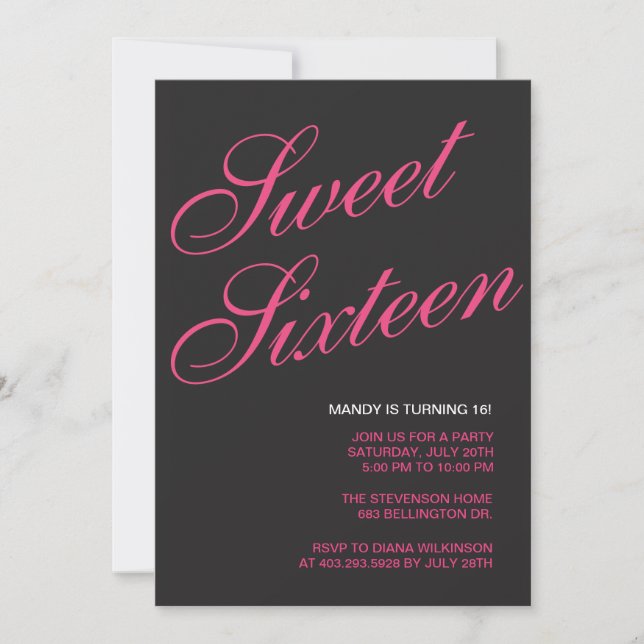 Formal Black Sweet 16 Invitations (Front)
