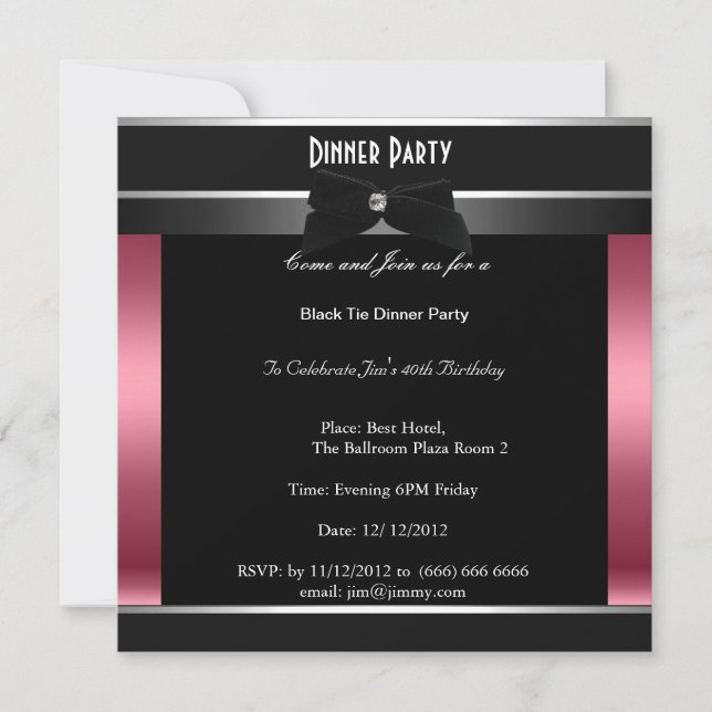 Formal Black Tie Birthday Dinner Party Invitation (Front)