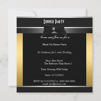 Formal Black Tie Birthday Dinner Party Invitation by invitesnow at Zazzle