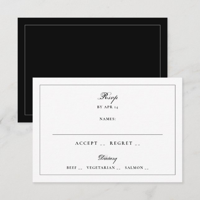 Formal Black Tie Border Wedding RSVP Card (Front/Back)