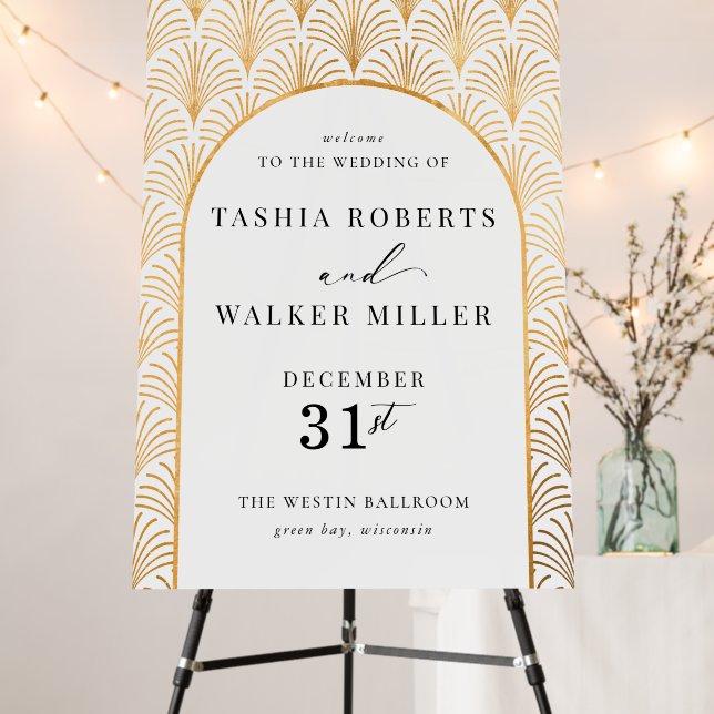 Formal Black Tie Gold Art Deco Large Welcome Sign (In Situ (Stand))