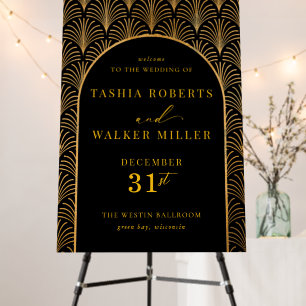 Formal Black Tie Gold Art Deco Large Welcome Sign