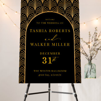 Formal Black Tie Gold Art Deco Large Welcome Sign