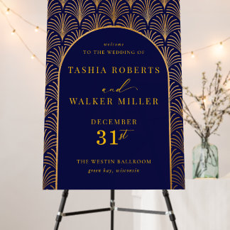 Formal Black Tie Gold Art Deco Large Welcome Sign