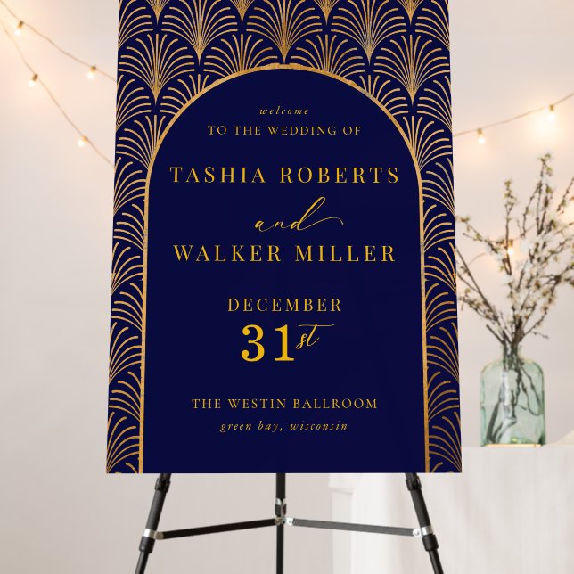 Formal Black Tie Gold Art Deco Large Welcome Sign (In Situ (Stand))