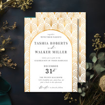 Formal Black Tie Gold Art Deco Wedding Invitation