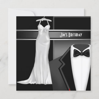 Formal Black Tie White dress Birthday Invitation