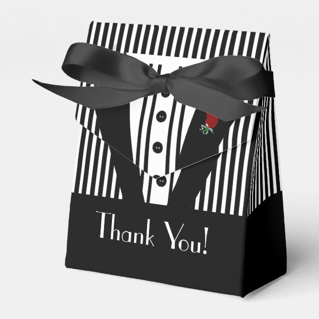 Formal Black Tuxedo Thank You Favor Boxes (Front Side)