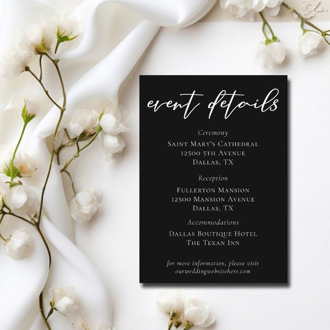 Formal Black Wedding Event Details Enclosure Card (Creator Uploaded)