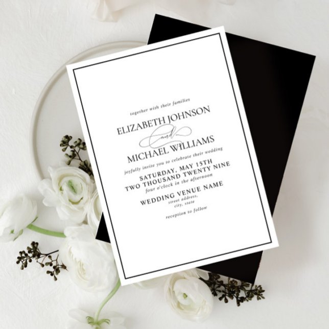 Formal Black & White Classic Script Wedding Invitation (Creator Uploaded)