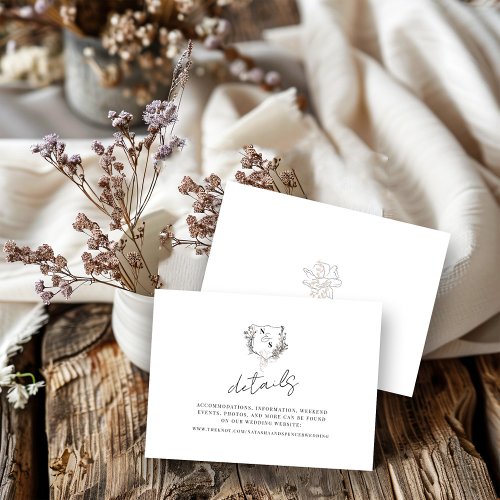 Formal BlackWhite Floral Crest Monogram Wedding Enclosure Card