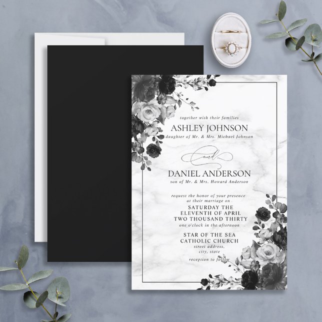 Formal Black & White Flower Watercolor Invitation (Creator Uploaded)