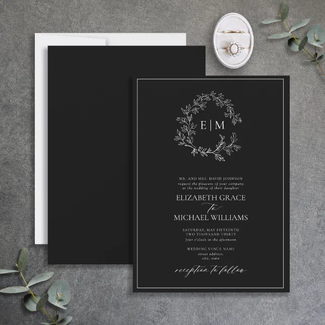 Wedding logo. Elegant monogram, hand drawn marriage invitations