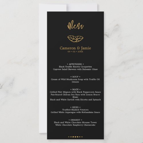 Formal Black White Leaves Dinner  Drinks Menu