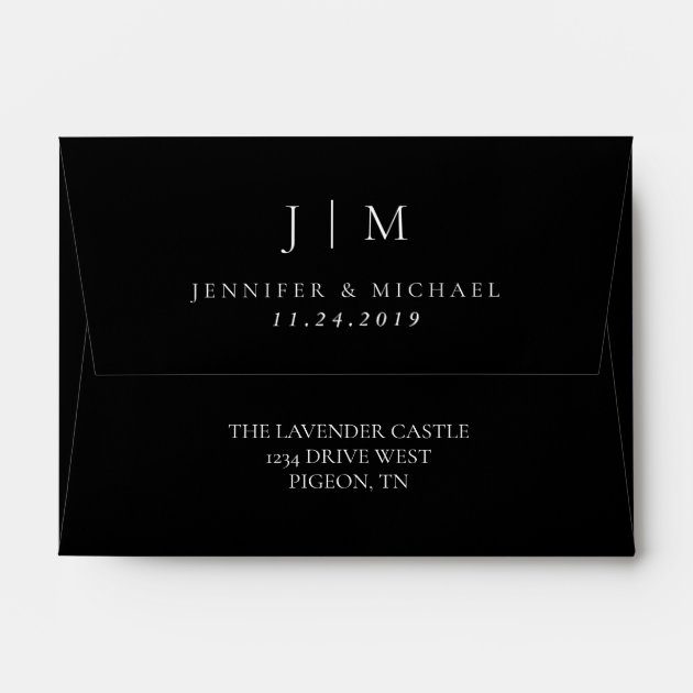 Formal Black White Minimalist Wedding Envelope
