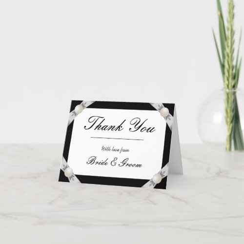 Formal BlackWhite Pearl Ribbon Wedding Thank You