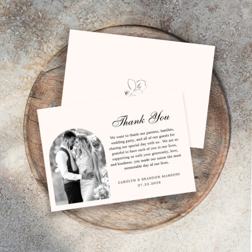 Formal Black White Photo | Elegant Script Wedding Thank You Card