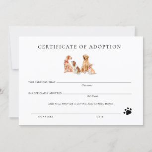 Formal Black & White Puppy Adoption Certificate
