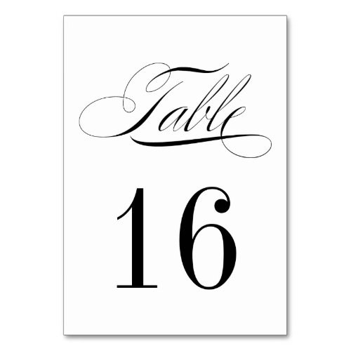 Formal Black White Table Number Card  Ultra Thick