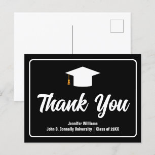 Formal Black White Typography Graduation Thank You Postcard