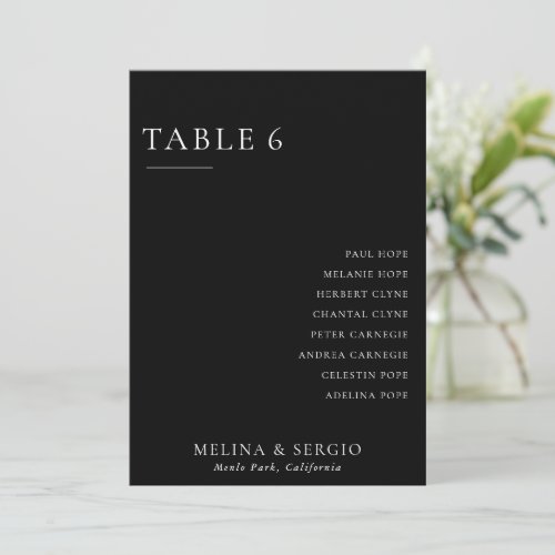 Formal Black White Wedding Table 6 Seating Chart Invitation