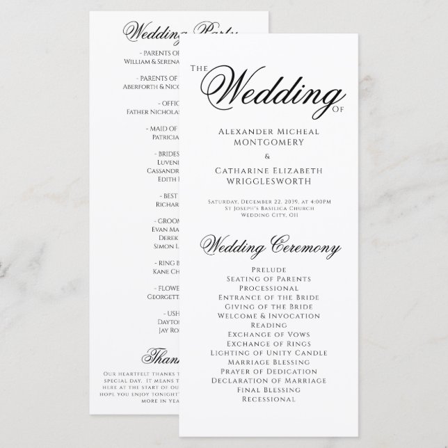 Formal Black White Wedding Wedding Program (Front/Back)