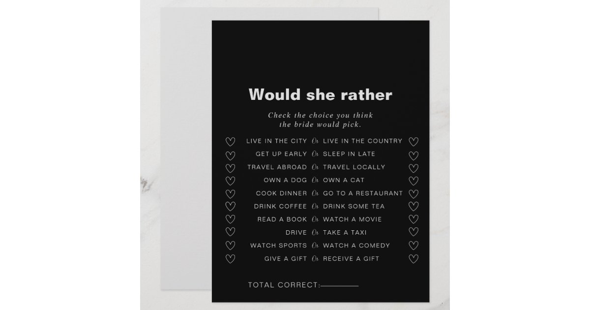 Paper Clever Party "Would She Rather" Game Cards - 25 Pack, Black & Gold, For Bridal & Baby Showers, Birthdays