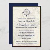 Formal Blue Compass Map Graduation Announcements (Front/Back)