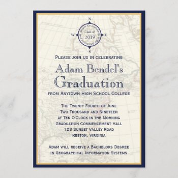 Formal Blue Compass Map Graduation Announcements by adams_apple at Zazzle
