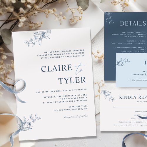 Formal Blue Modern Minimal Typography Wedding Inv Invitation