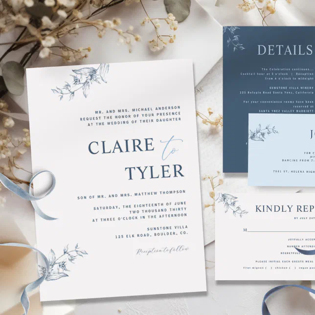 Formal, Blue Modern Minimal Typography Wedding Inv Invitation 