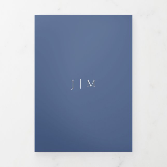 Formal Blueberry Blue Modern Wedding Tri-Fold Card (Cover)