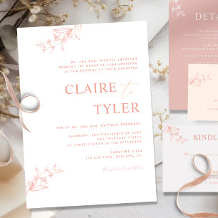 Formal Blush Pink, Peach Modern Typography Wedding Invitation