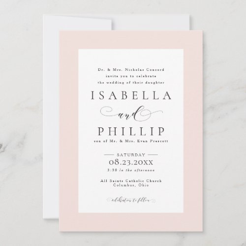 Formal blush pink wedding invitation