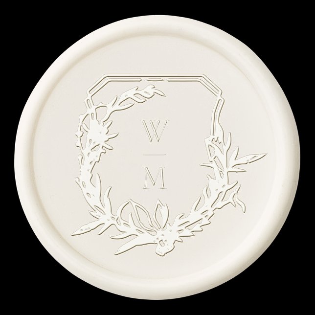 formal botanical crest monogram pearl wedding wax seal sticker (Creator Uploaded)