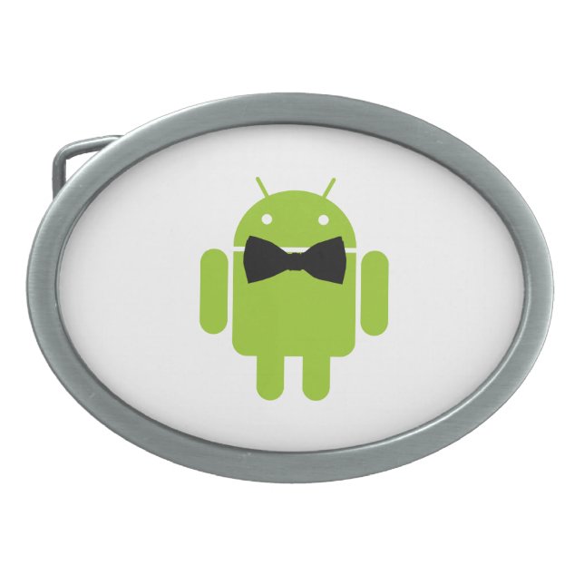 Formal Bow Tie Android Robot Icon Oval Belt Buckle (Front)