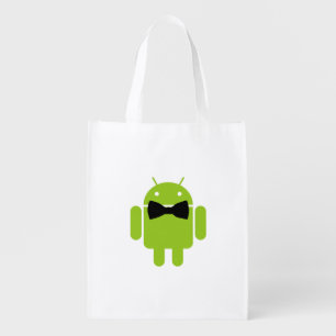 Formal Bow Tie Android Robot Icon Reusable Grocery Bag