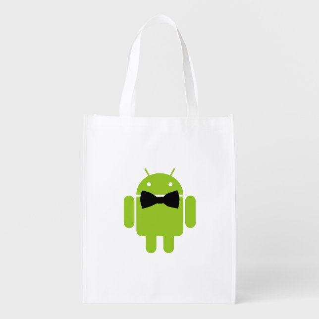 Formal Bow Tie Android Robot Icon Reusable Grocery Bag (Front)