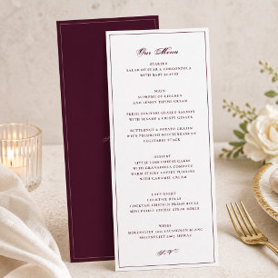 Formal Burgundy and White Wedding Menu