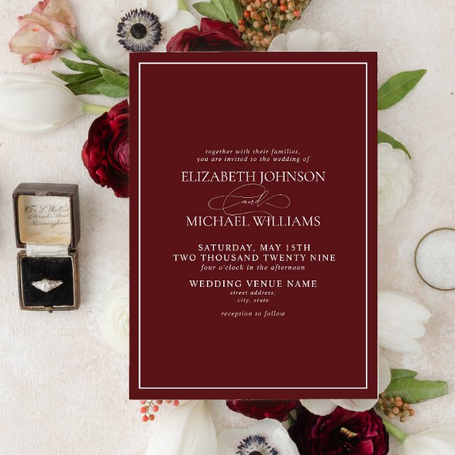 Formal Burgundy Classic Script Wedding Invitation (Creator Uploaded)