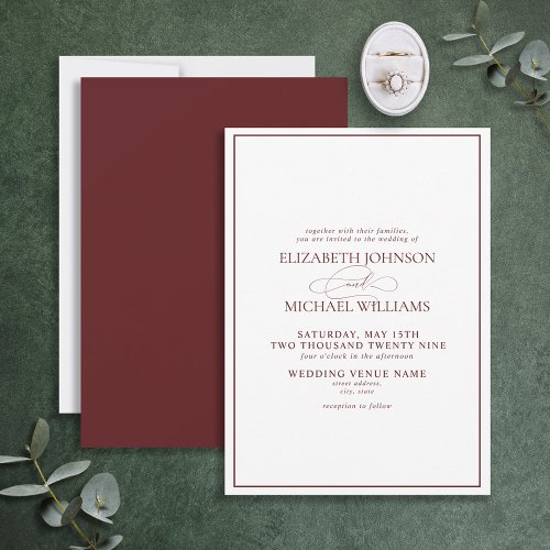 Formal Burgundy Classic Script Wedding Invitation