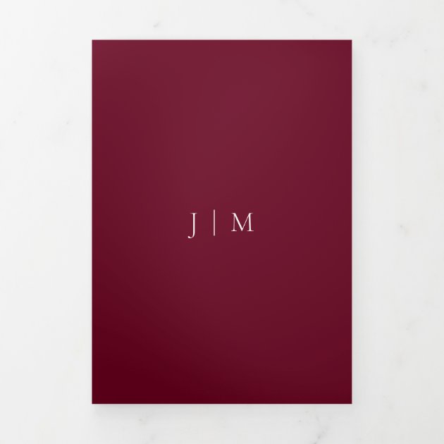 Formal Burgundy Red Modern Wedding Tri-Fold Card