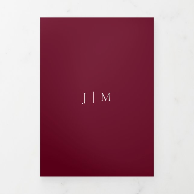 Formal Burgundy Red Modern Wedding Tri-Fold Card (Cover)