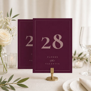 Formal Burgundy Wedding Table Number Sign