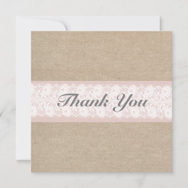 Formal Burlap & Lace Pink Thank You Card (Front)