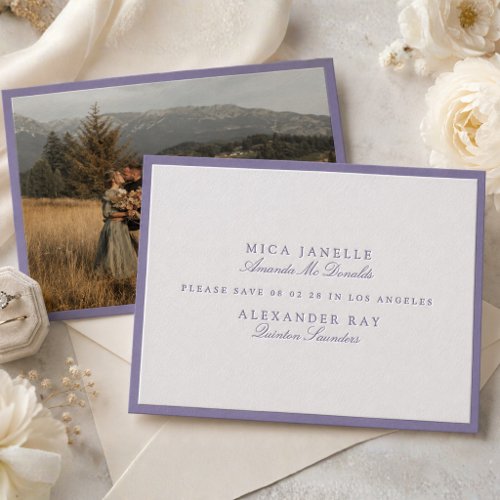 Formal Burnished Lilac Save the Date Letterpress Photo Cards